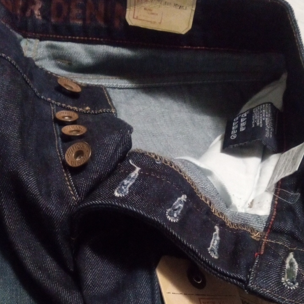 Button Fly Hilfiger Destruction Abrasion Denim Blue Jeans Matrex Red Size 32